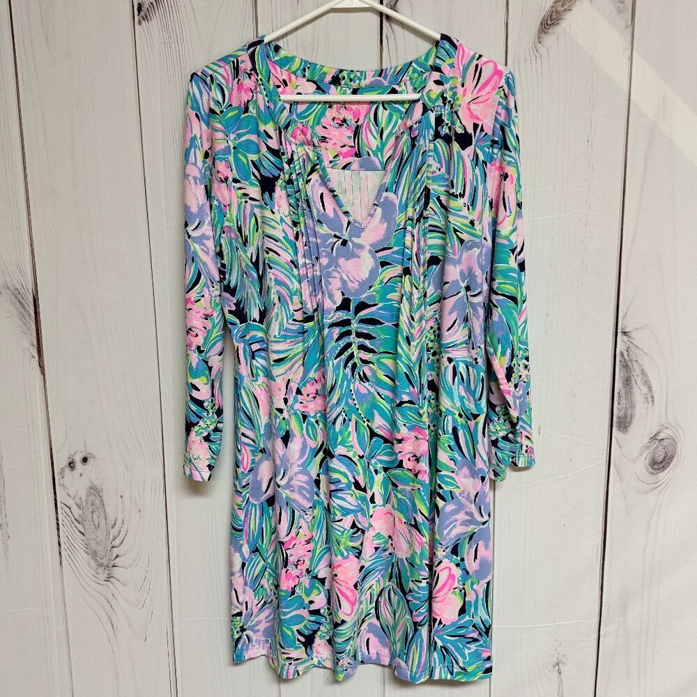 Lilly Pulitzer Aubrey Dress Large Bermudaful Print UPF 50+ EUC‎